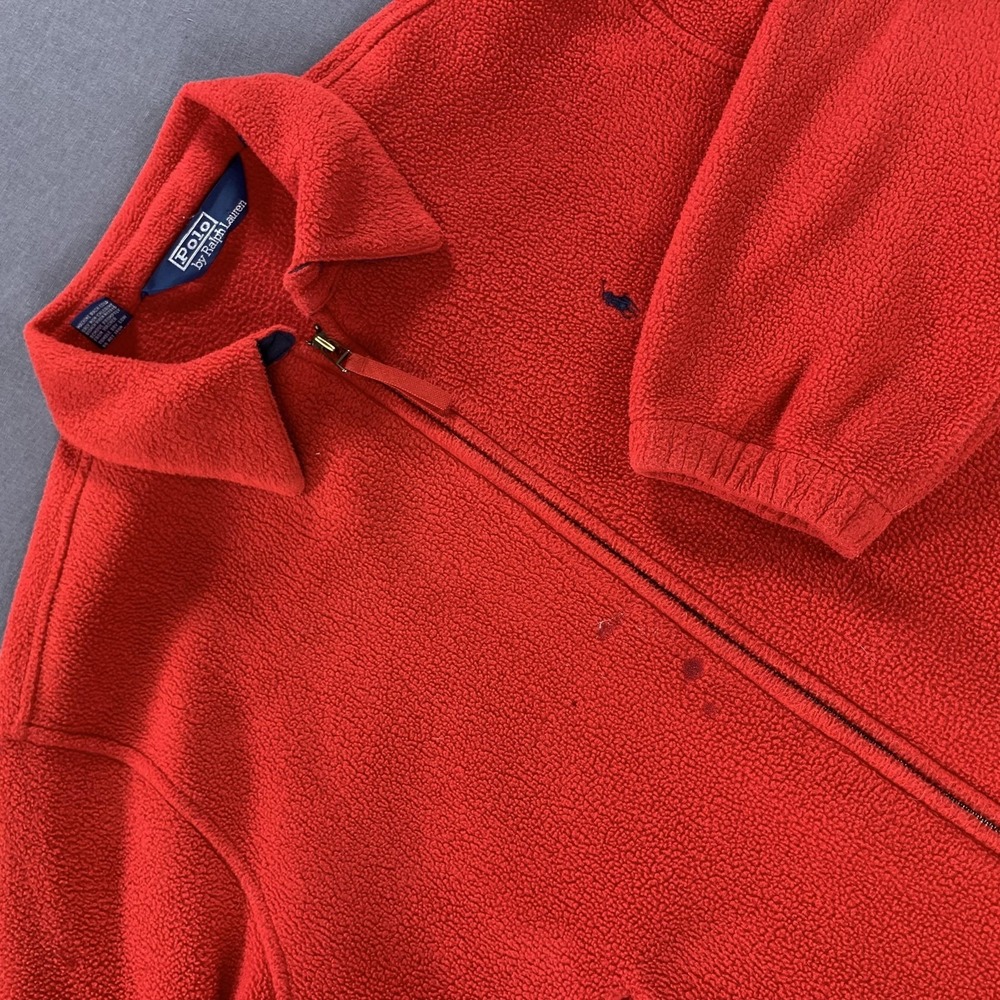 Vintage Polo Ralph Lauren Jacket Men LG Red Polartec Fleece Full Zip Loop Collar